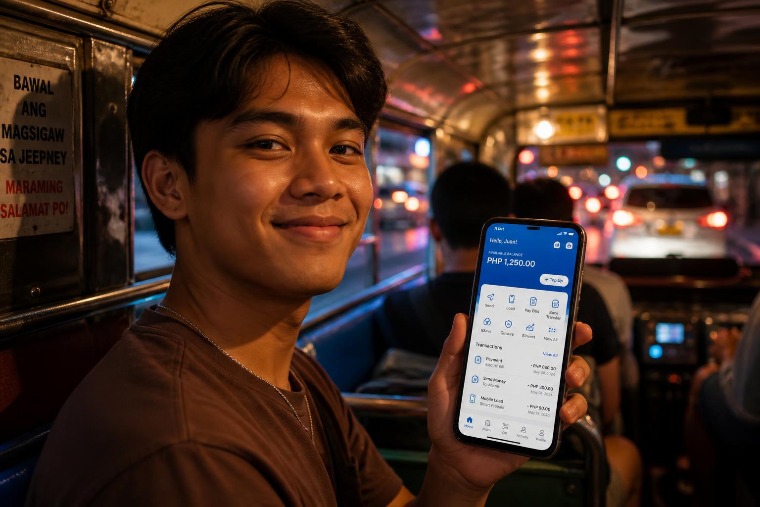 Pinoy gumagamit ng mobile wallet habang nasa jeepney