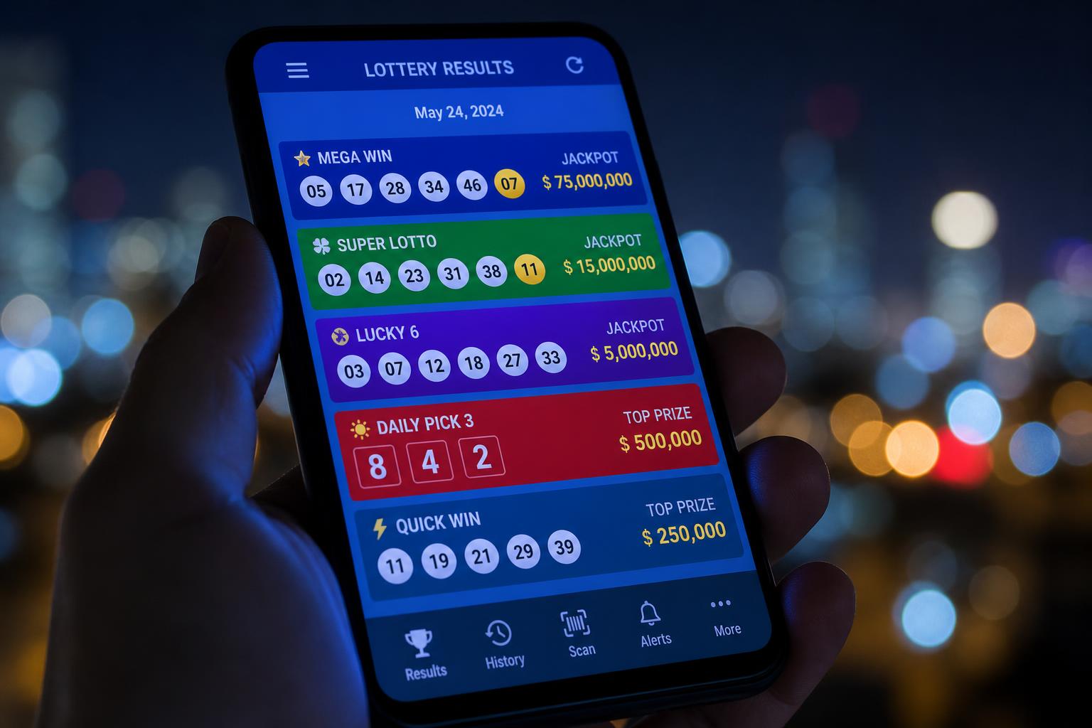 Seseorang memegang HP menampilkan hasil keluaran angka togel online